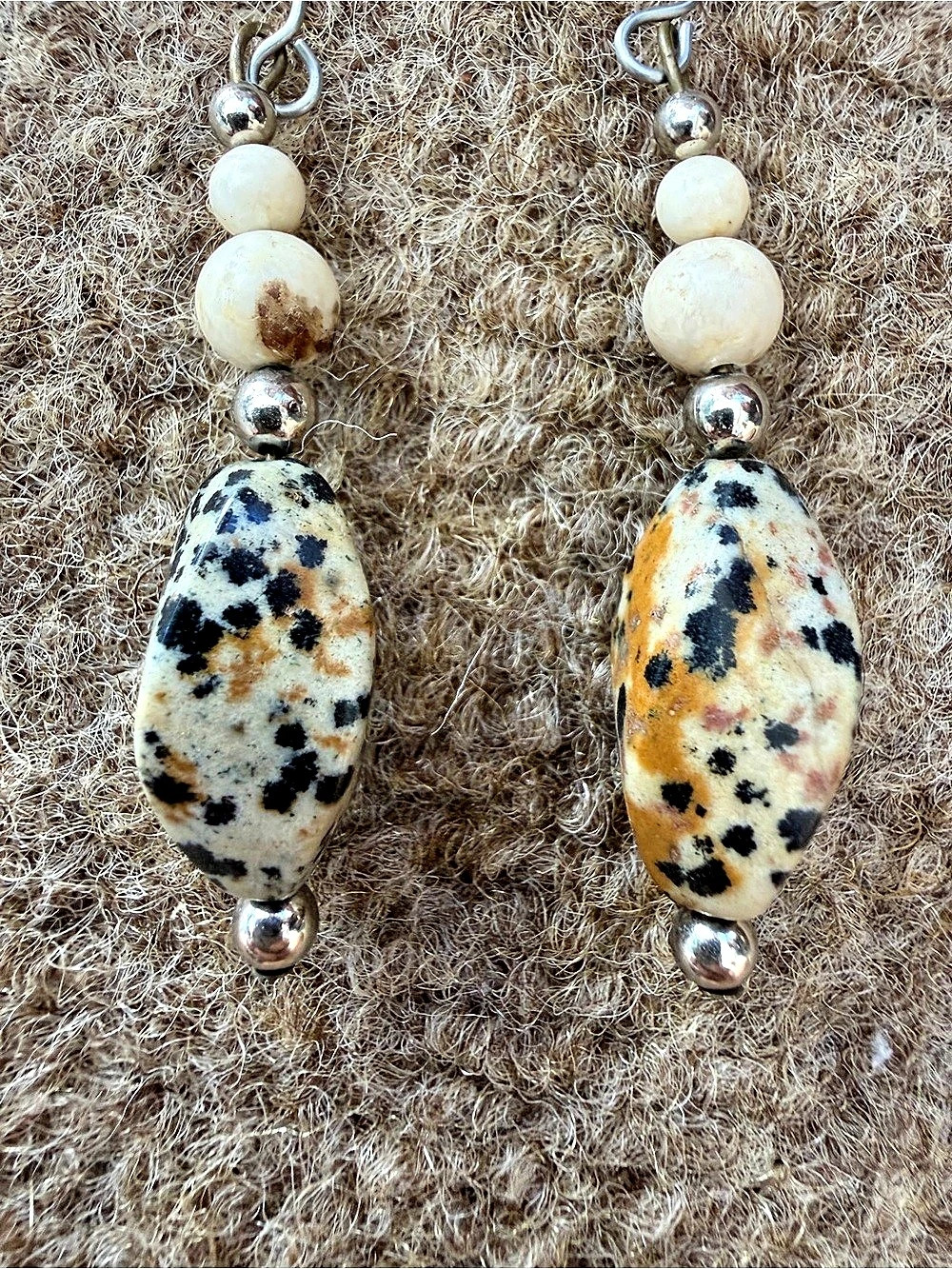 Stone Beaded Vintage Drop Earrings in White & Orange Like New